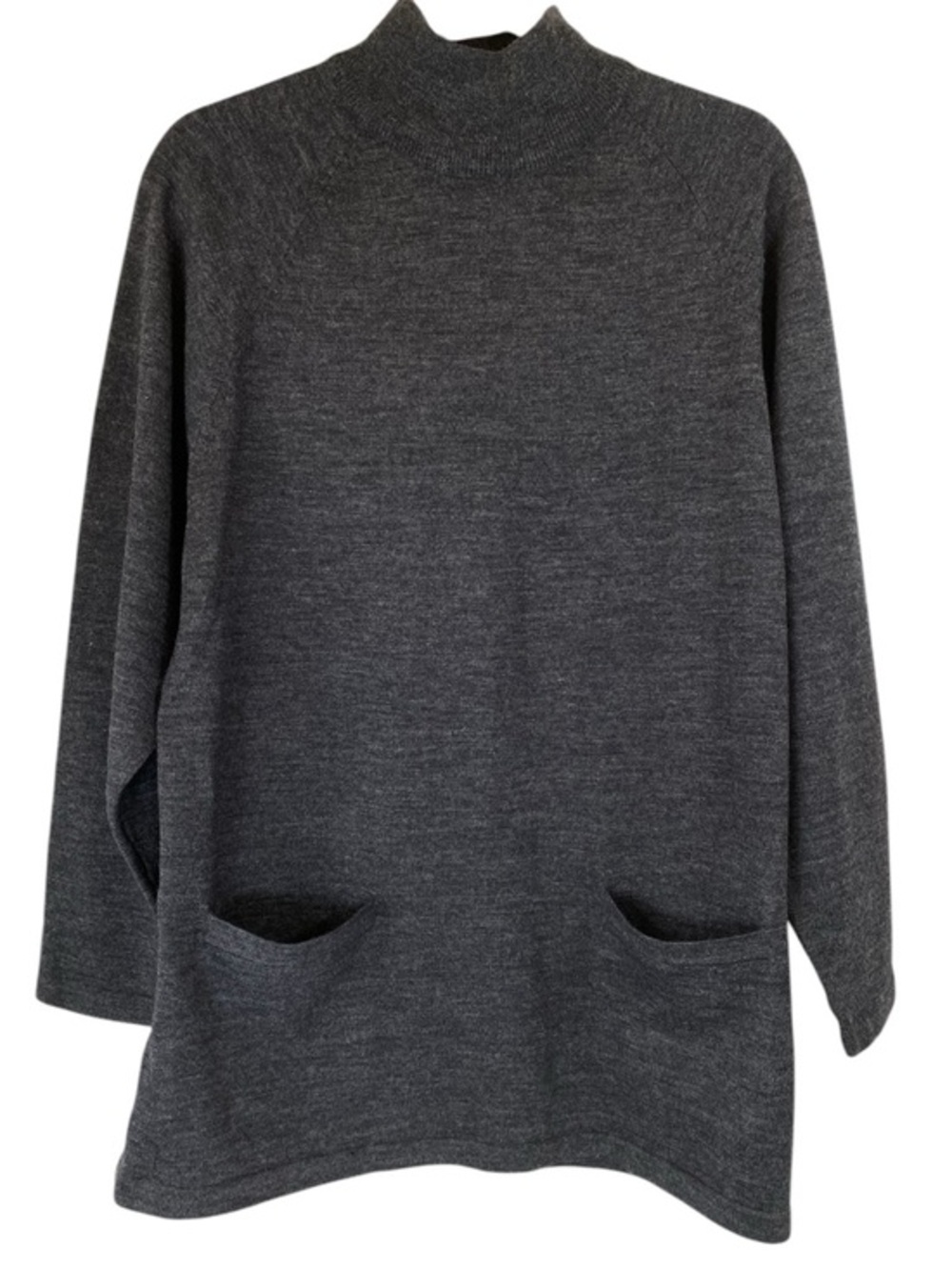LORD & TAYLOR 100% Merino Wool Long Line Sweater Tunic Charcoal M